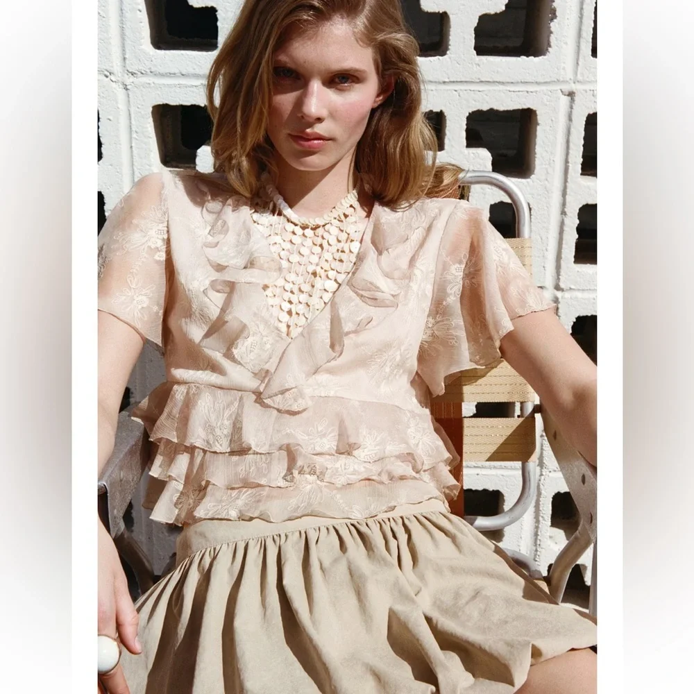Zara Embroidered Ruffle Top - Picture 2 of 7